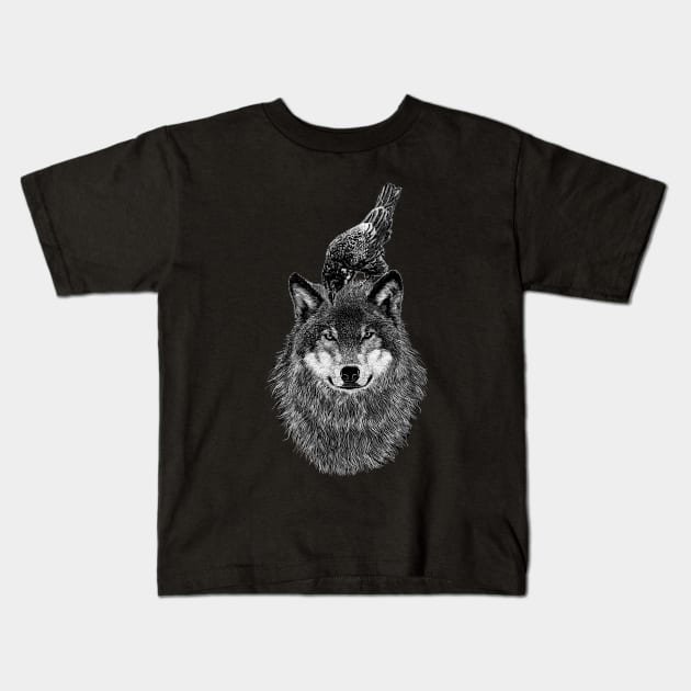 Wolf and Crow Kids T-Shirt by gemsart1990